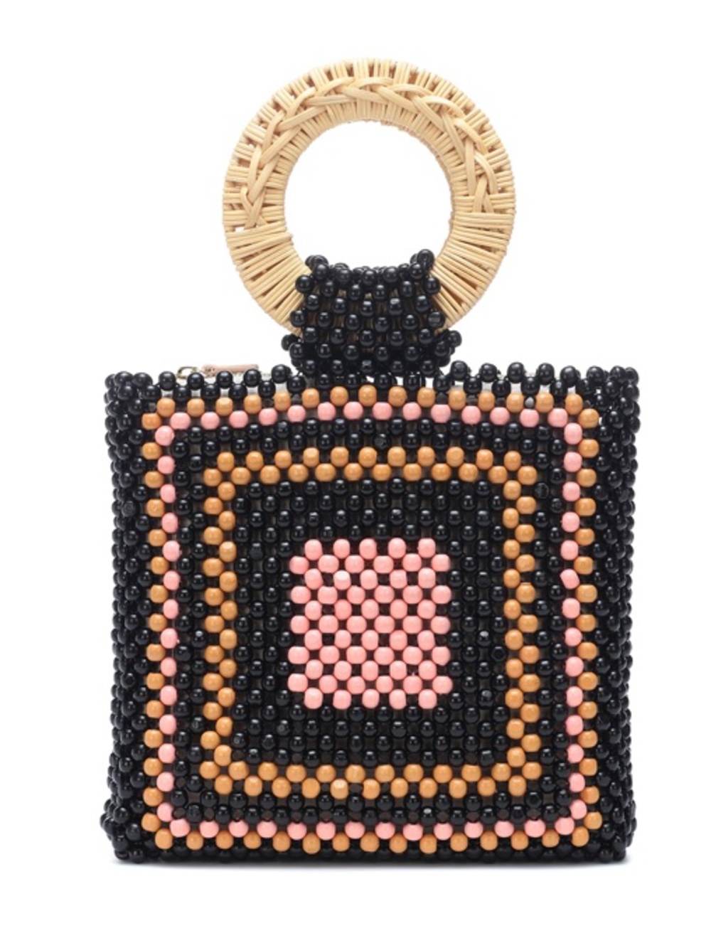 Ulla Johnson Keya mini beaded square bag braided handle black orange pink